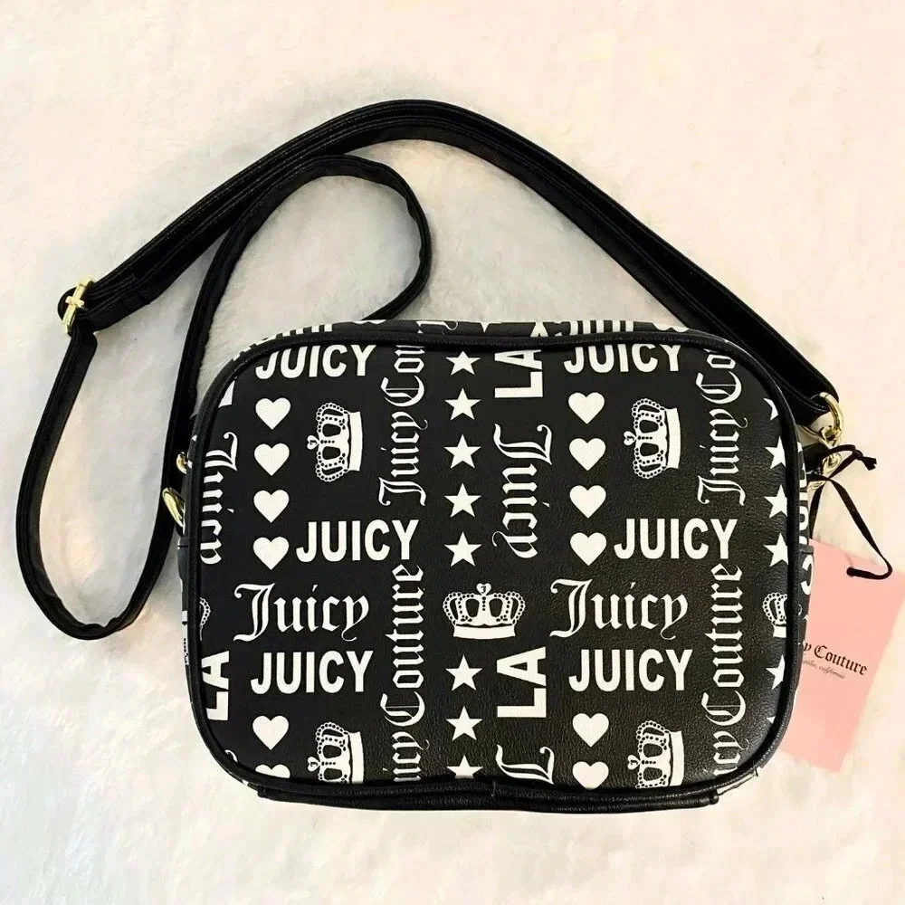 Juicy Couture Purse LA Black & White Gothic Logo Camera Crossbody Bag NWT